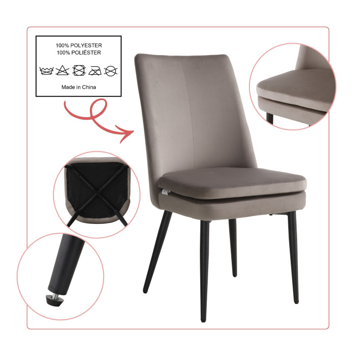 BHS LIVING Esszimmerstuhl, Küchenstuhl, Stuhl für den Wartebereich LIVIA Polstersessel mit hohem Rücken Samtstoff: warmes braun 60x47x89 cm